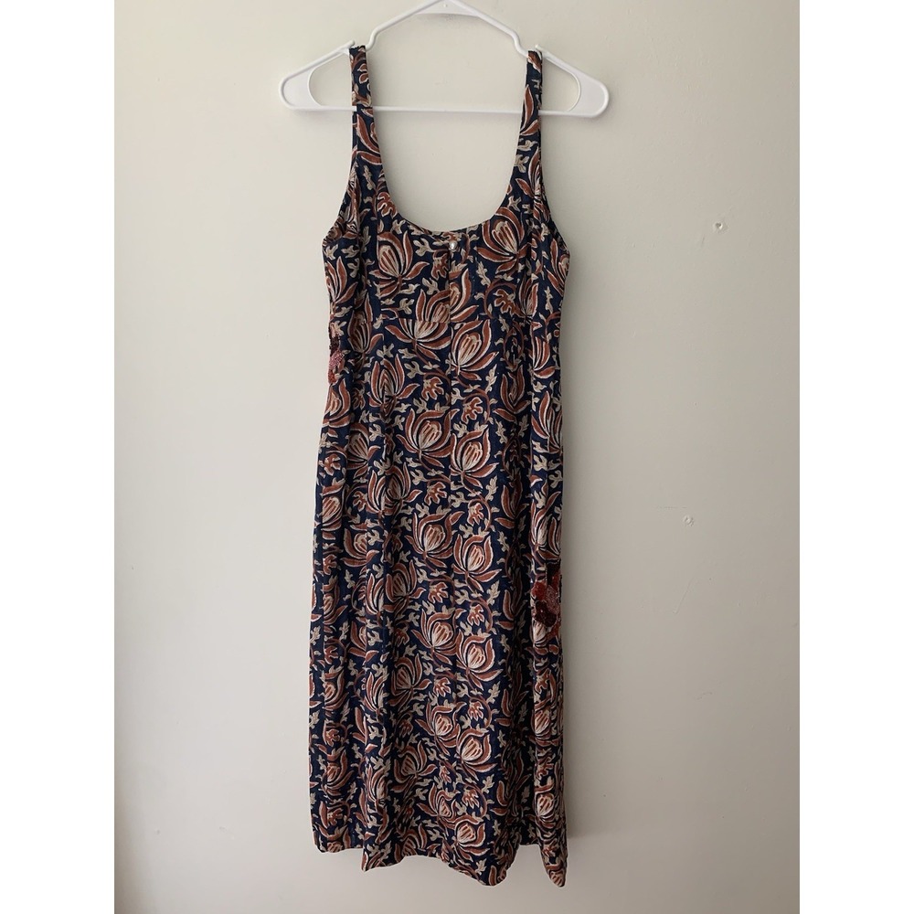 JODI Inaaya Silk Dress Sz M Midi Floral Hand Embroidery Hand Printed Lined Boho - Picture 11 of 15